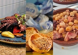 Pulpo de Taska Laksa, dulces navideños de Dover (Ronda) y guiso de garbanzos del bar Zúrich, tres de los 8 nuevos Soletes Repsol de Navidad de Málaga