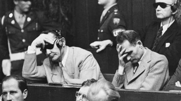 Rudolf Hess, right, during the Nuremberg trial in 1945