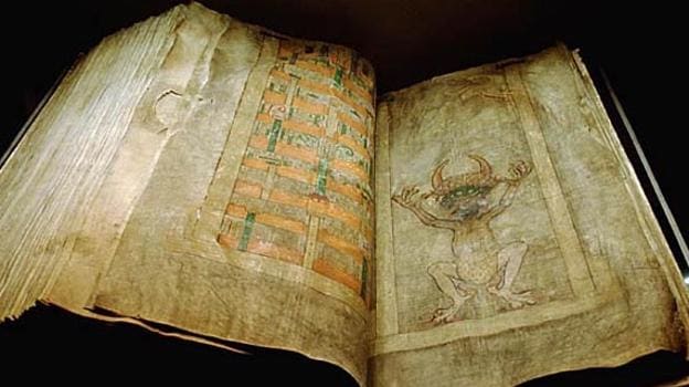 Codex Gigas: la apertura con el retrato del Diablo.