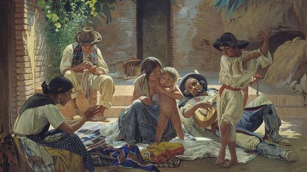 Pintura de una familia gitana española.
