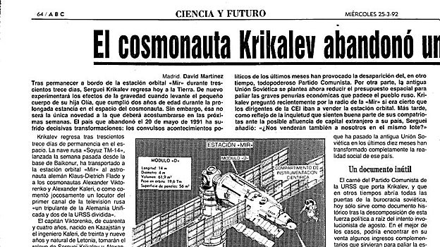 Noticia sobre el abandono de Krikalev