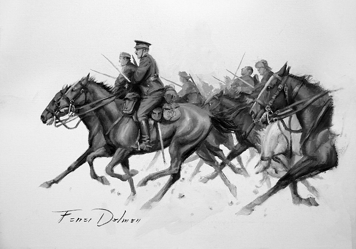 Uno de los bocetos de la exposición, la carga del Alcántara