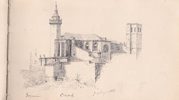 Boceto de la catedral de Sigüenza, dibujado por Juan Picasso en mayo de 1883