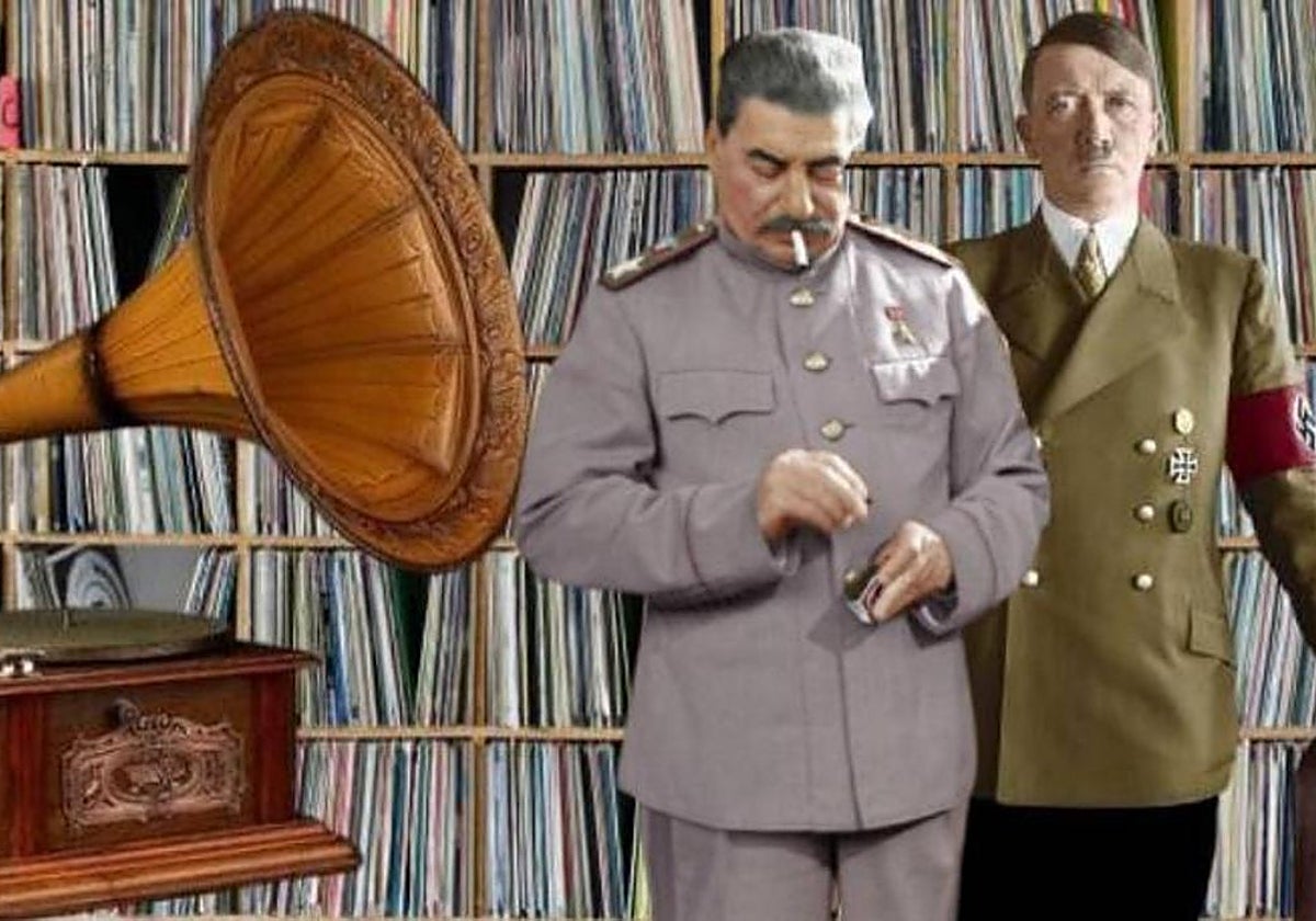 Hitler (izquierda) y Stalin, en un montaje con una colección de discos detrás