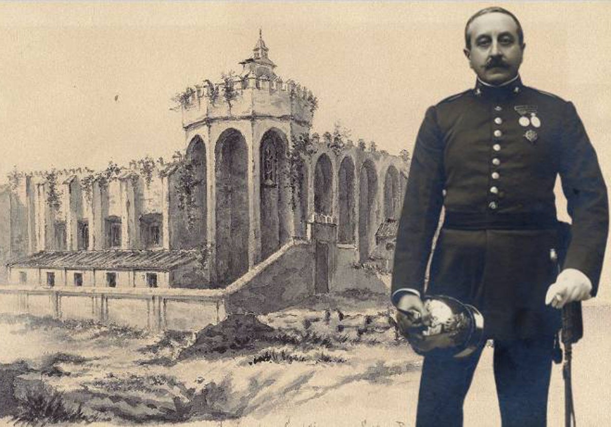 Montaje del general Picasso, sobre su dibujo del monasterio de San Isidoro del Campo, en Santiponce, en 1881