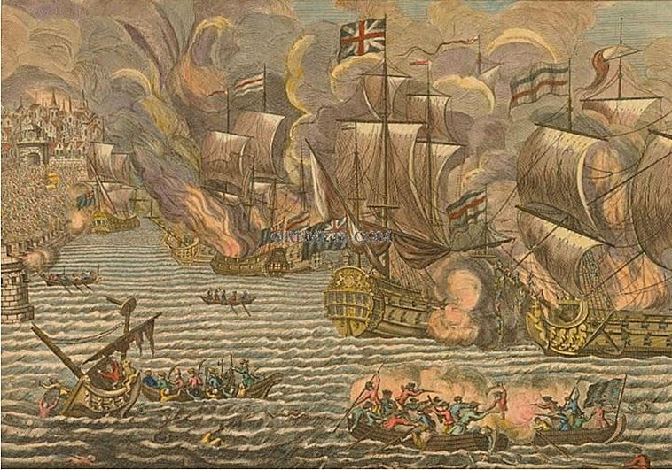 Representación del siglo XVIII sobre el asedio y conquista de Barcelona, en 1705, tras la firma del Pacto de Génova