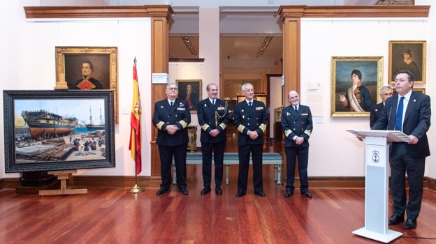 El artista, Augusto Ferrer-Dalmau, interviene en la entrega del nuevo cuadro sobre el reconocido navío español del siglo XVIII ‘San Ildefonso’ al Museo Naval