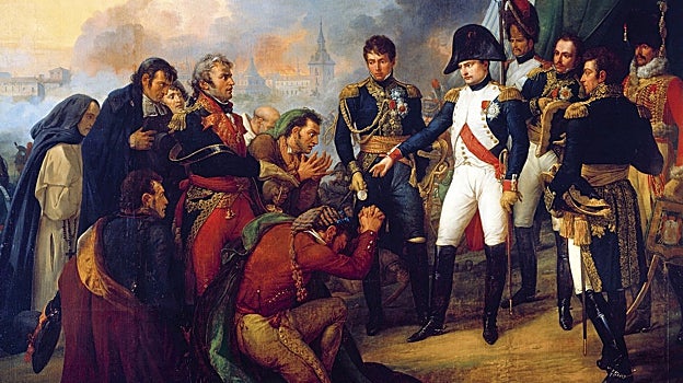 Cuadro de Carle Vernet que muestra a Napoleón en Chamartín, recibiendo con desdén a los delegados de la Junta de Defensa de Madrid que rinden la ciudad a sus tropas