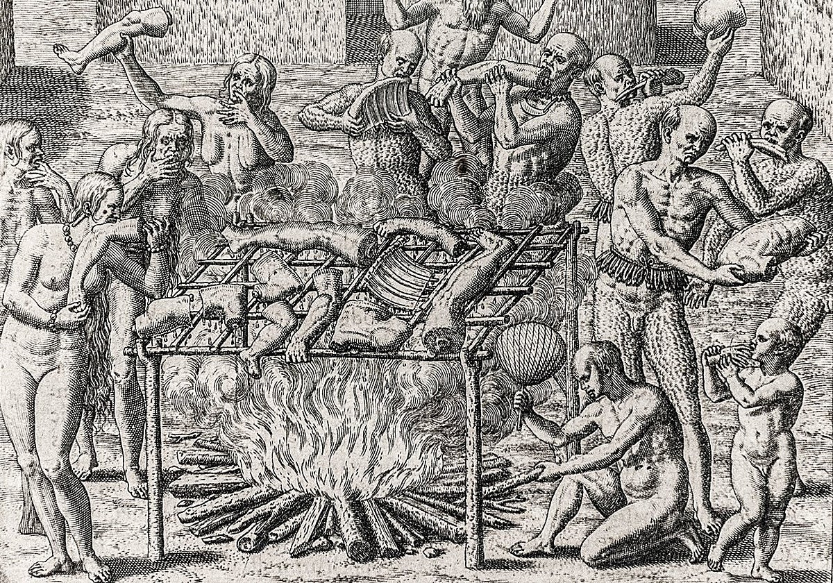 Canibalismo en Brasil por Theodor de Bry, 1596