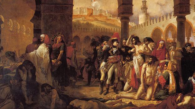 Antoine-Jean Gros'un (1804) yazdığı Napolyon vebadan mustarip Yafa'yı ziyaret ederken.