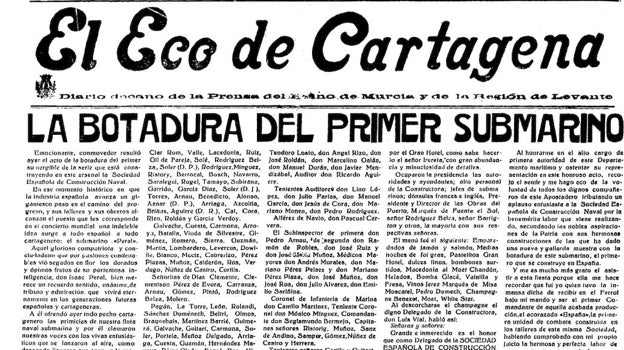 Artículo publicado en 1921, sobre la botadura del primer submarino