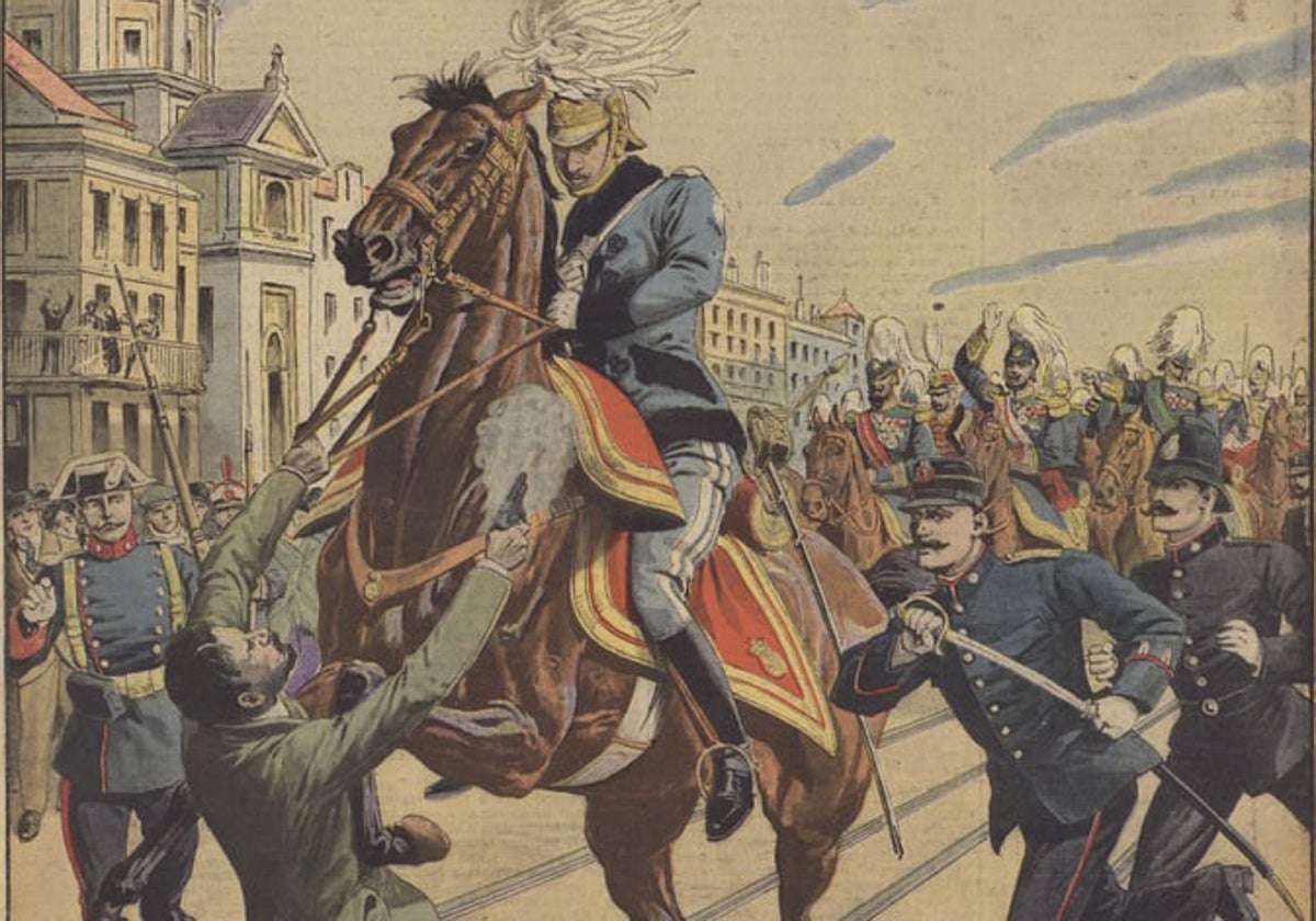 Reconstrucción en 'Le Petit Journal' del atentado contra Alfonso XIII en 1913