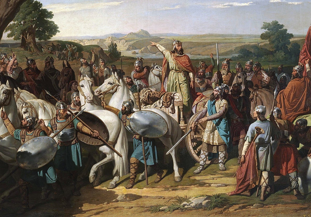 El rey don Rodrigo arenga a sus tropas en la batalla de Guadalete