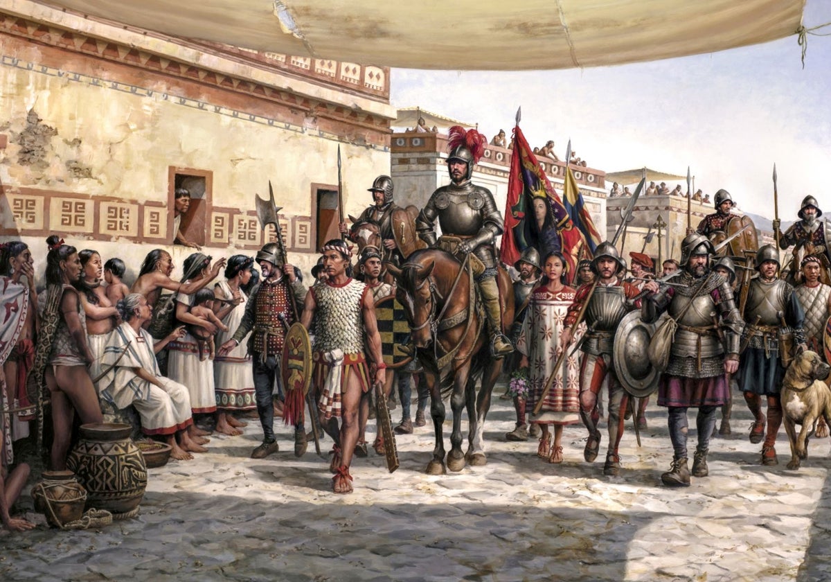 Entrada de Hernán Cortés en Tenochtitlán, por Augusto Ferrer Dalmau