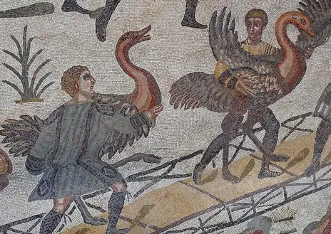 Secondary image 1 - Mérida mosaic depicting a hunt (above). Below left, transportation of ostriches in the Great Hunt mosaic. Next to it, another extract from the same mosaic.