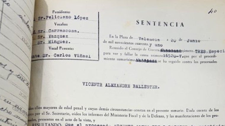 Sentencia contra Vicente Alexaindre Ballester