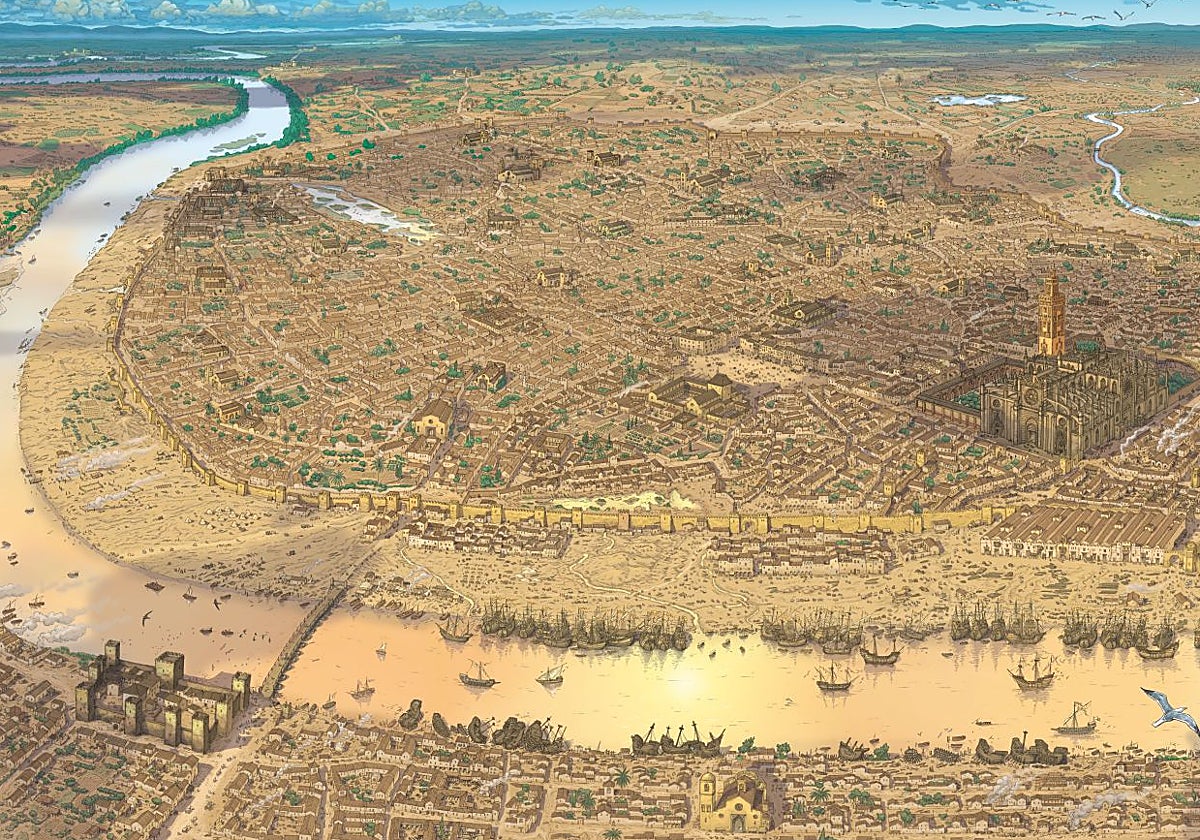 Panorámica de la ciudad de Sevilla en 1519