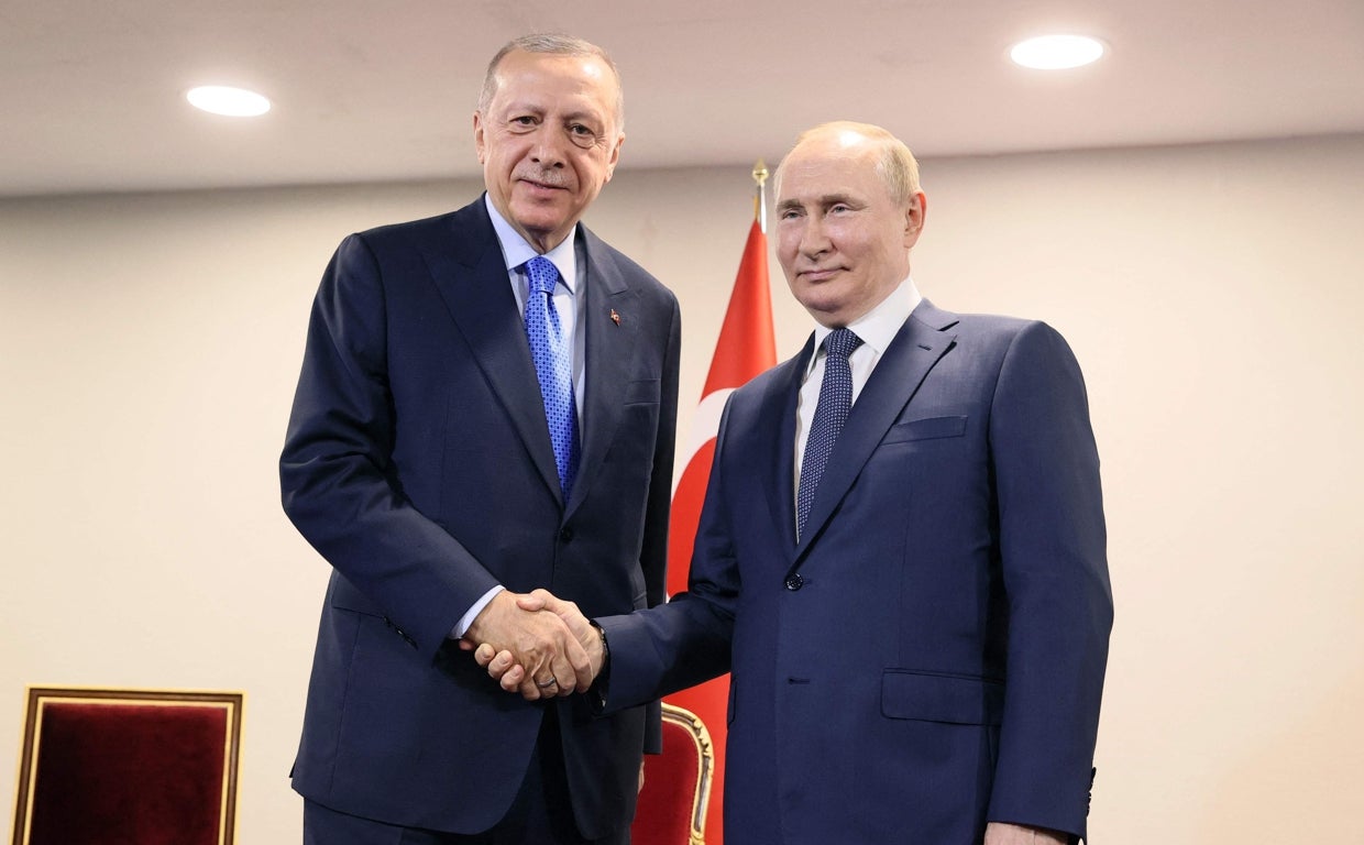 El presidente turco, Recep Tayip Erdogan, y su homólogo ruso, Vladímir Putin, durante su reunión en Teherán