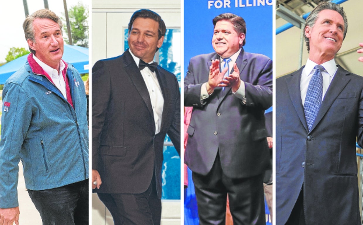 De izquierda a derecha: Glenn Youngkin, Ron DeSantis, Jay Pritzker y Gavin Newsom
