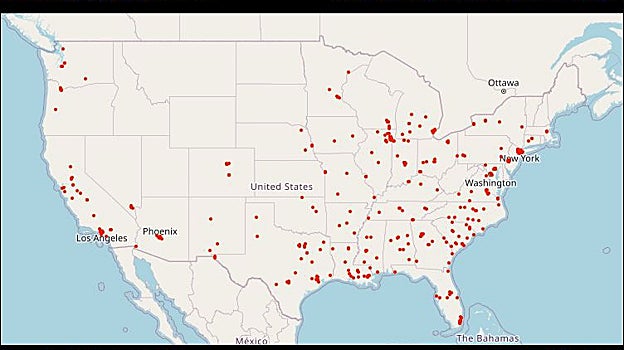 Mapa de los tiroteos masivos en Estados Unidos en 2022