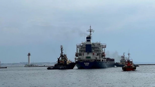 El buque Razoni, con bandera de Sierra Leona, abandona el puerto de Odesa tras reanudar la exportación de grano