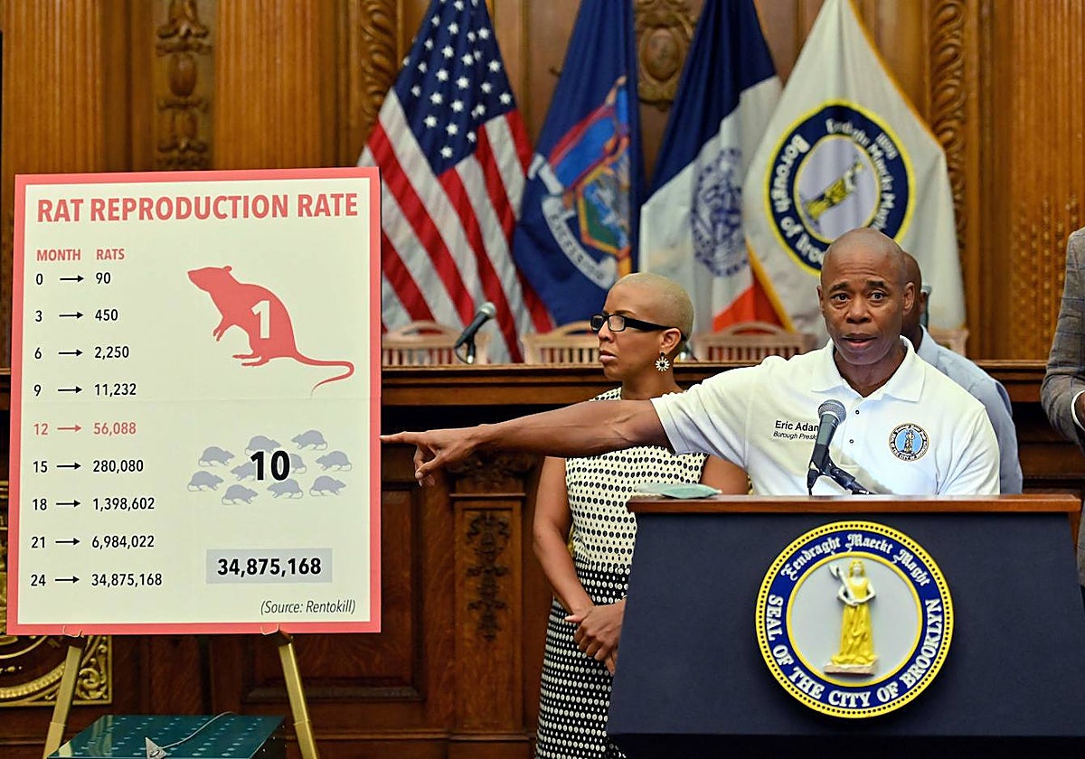 Eric Adams, en 2019, tras presentar su programa piloto para el exterminio de ratas