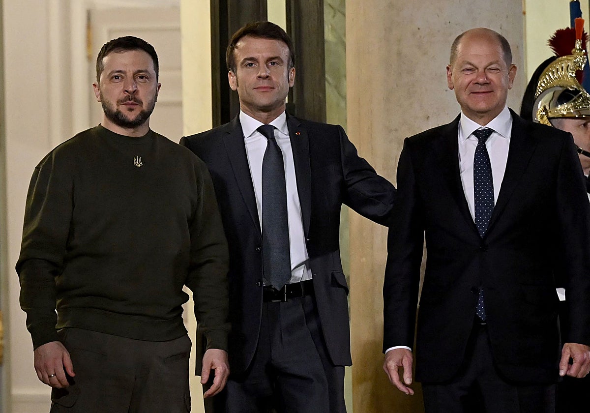 Zelesnki, Macron y Scholz ayer en París