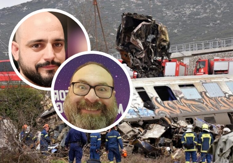 A montage of the railway tragedy and two missing persons in Greece