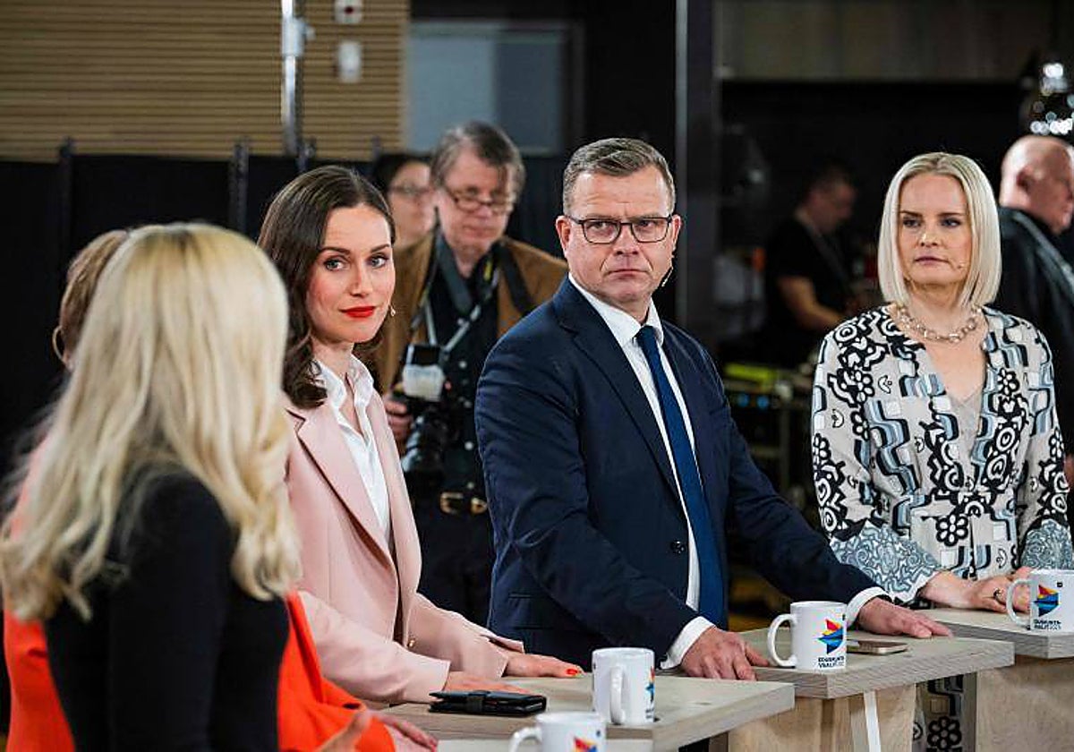 La socialdemócrata Sanna Marin, el conservador Petteri Orpo y la ultraderechista Riika Purra