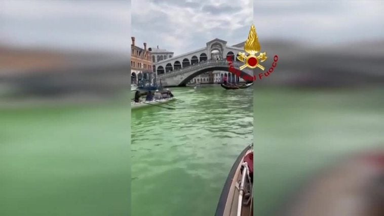 Las aguas del Gran Canal de Venecia aparecen teñidas de verde