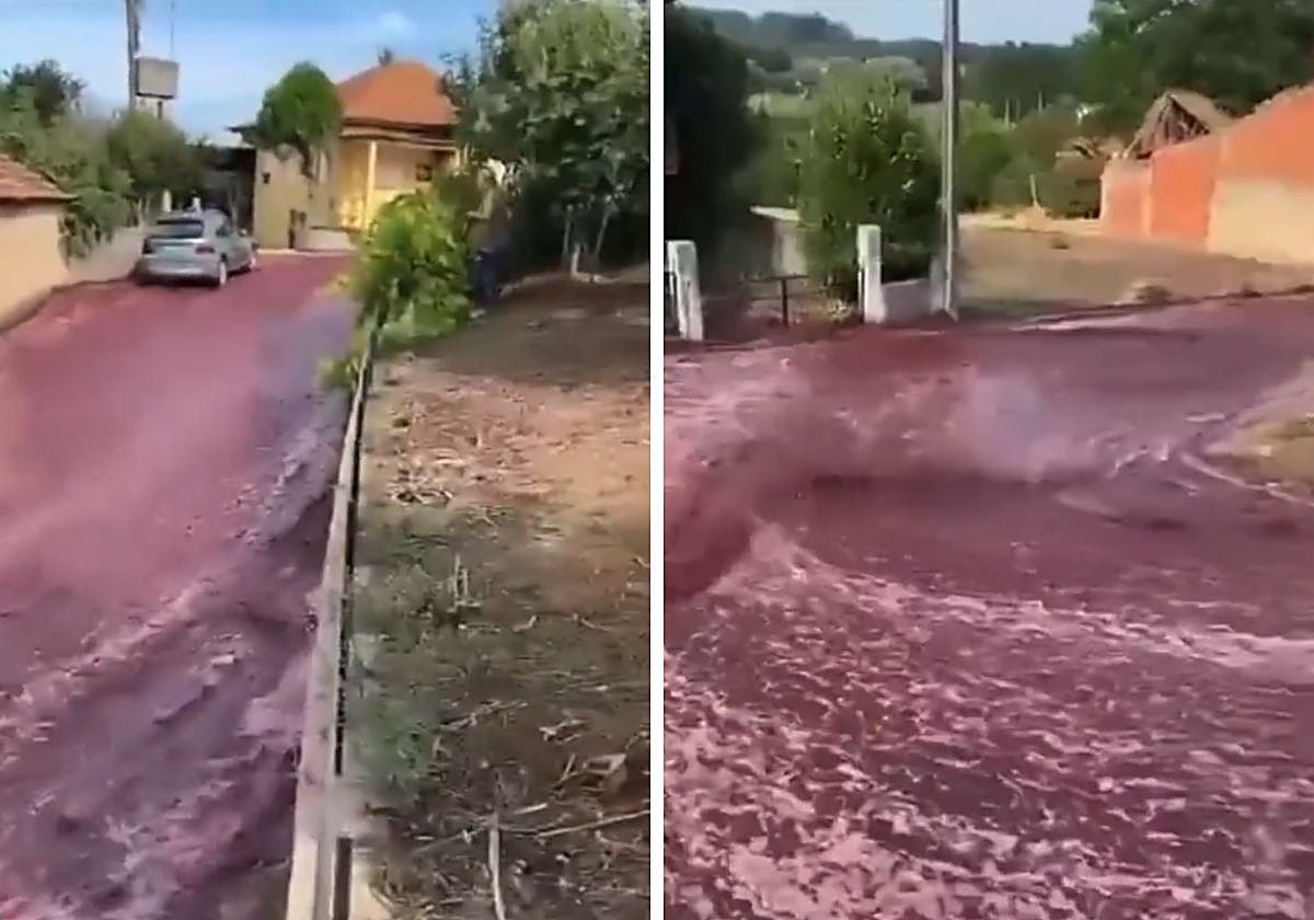 La pequeña ciudad se tiñó de rojo después de que dos de los tanques de la destilería Levira cedieran