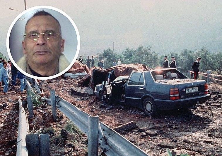 El coche destrozado del juez Falcone después del atentado de la mafia que acabó con su vida