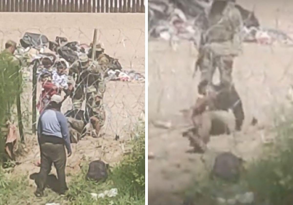 Instante en que un migrante mexicano inteta cruzar la frontera con Texas