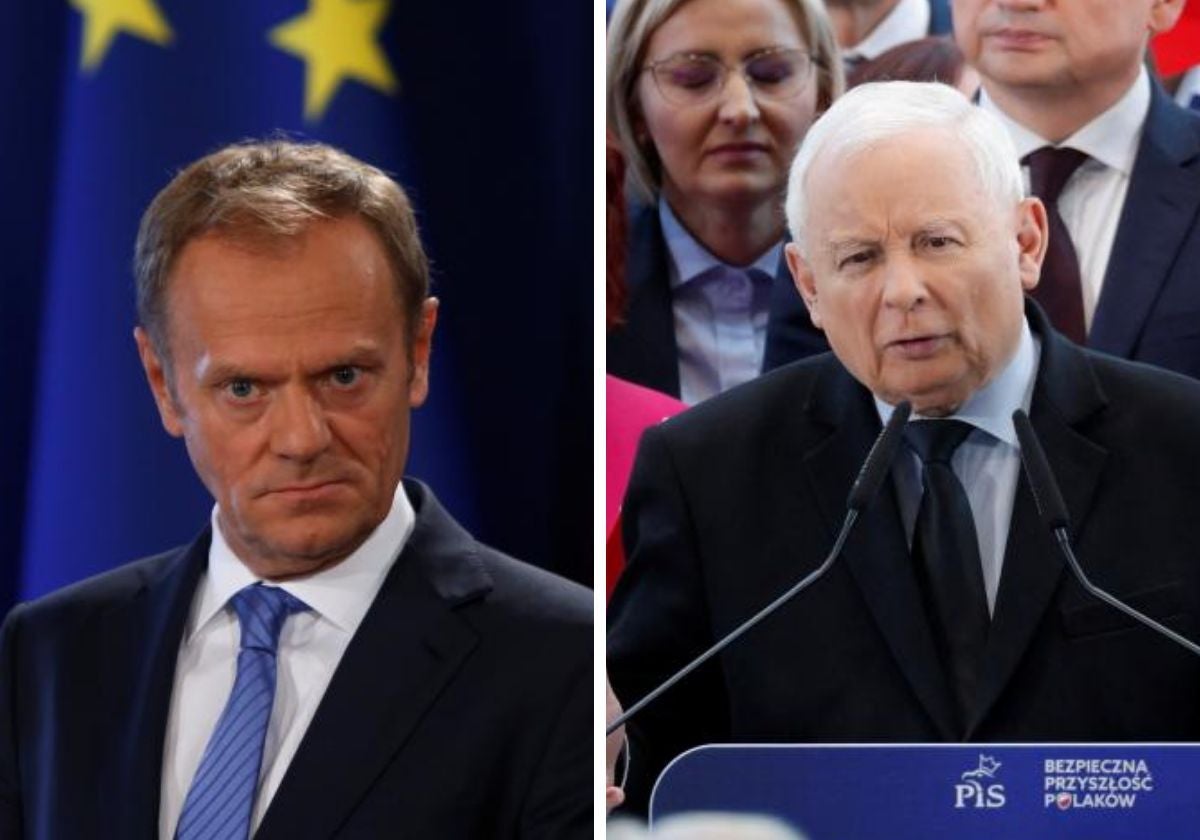 Donald Tusk (izquierda) y Jaroslaw Kaczysnki (derecha)