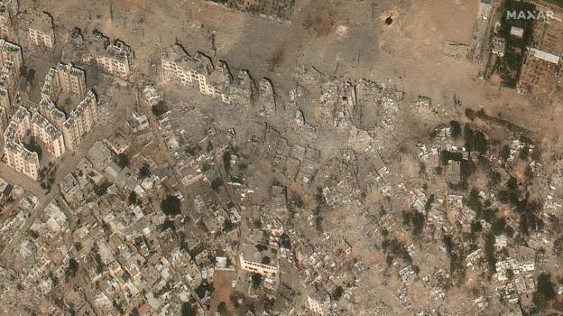 Imagen después - Imágenes satelitales de Beit Hanoun tomadas el 10 y el 21 de octubre de 2023