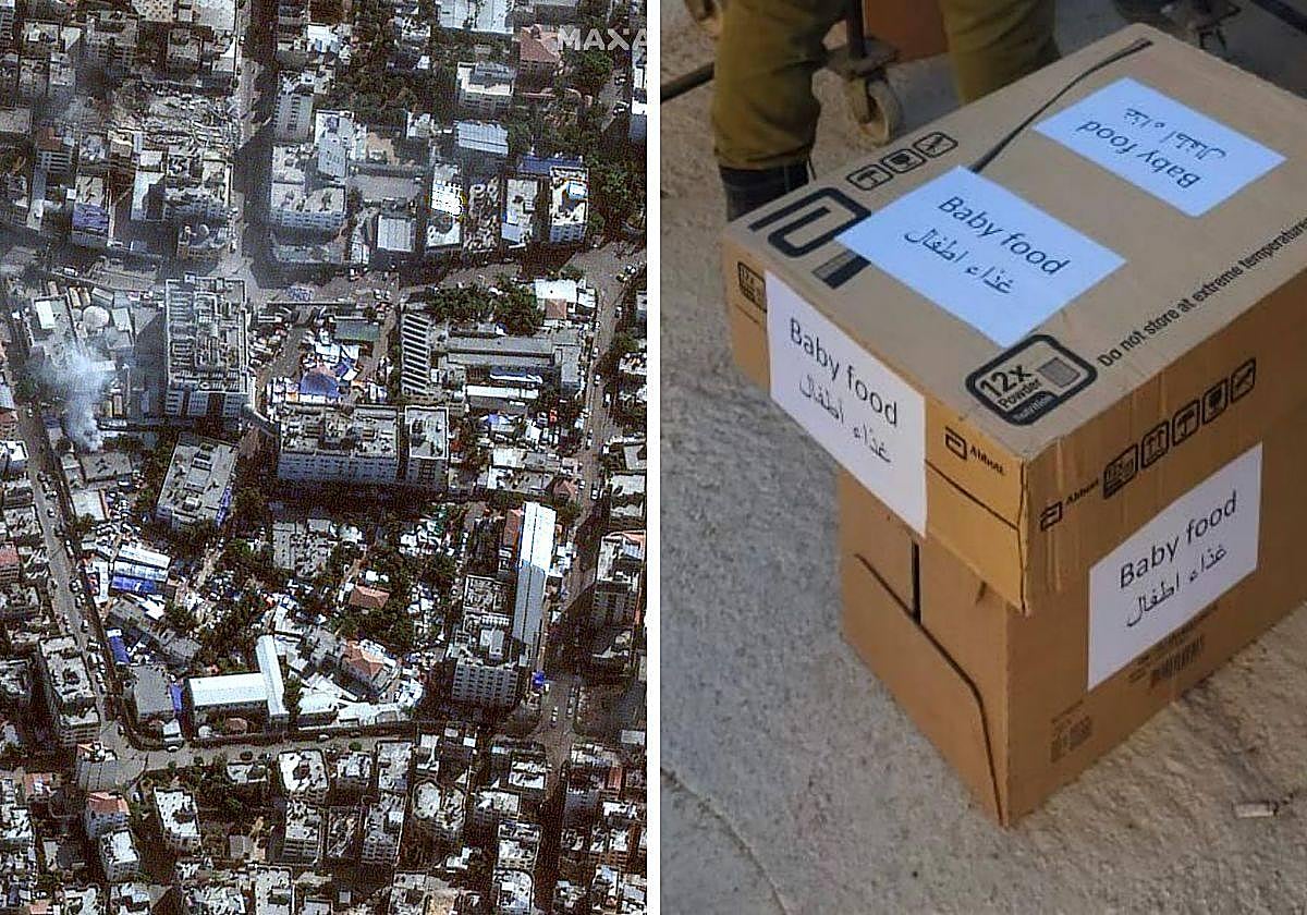 El hospital Al AShifa y una de las pocas imágenes de la operación distribuida por el ejército