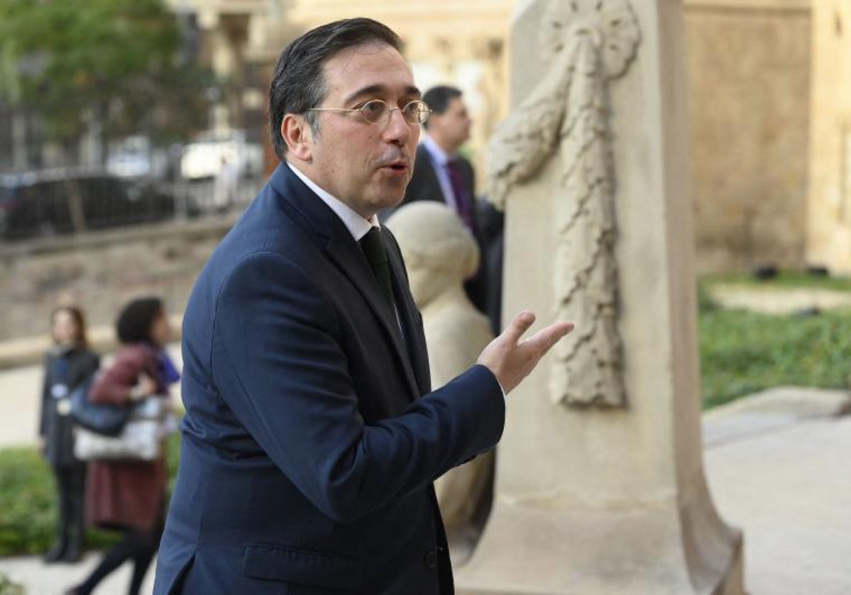Albares, en el momento de entrar en el recinto de Sant Pau, donde se reúne la UPM