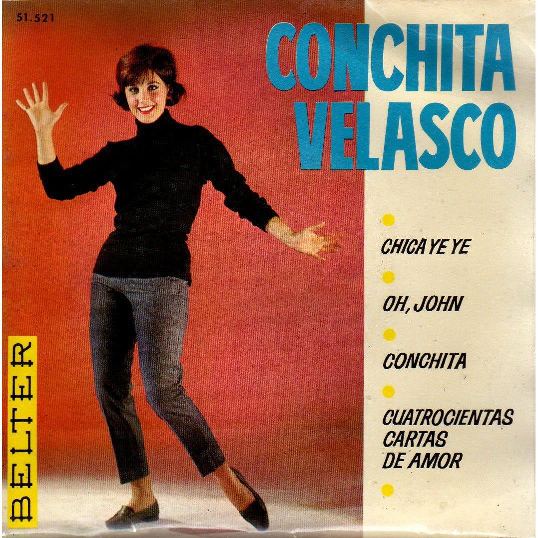 Portada de un disco de Concha Velasco con alguno de sus éxitos más conocidos, como 'Chica Ye Ye'