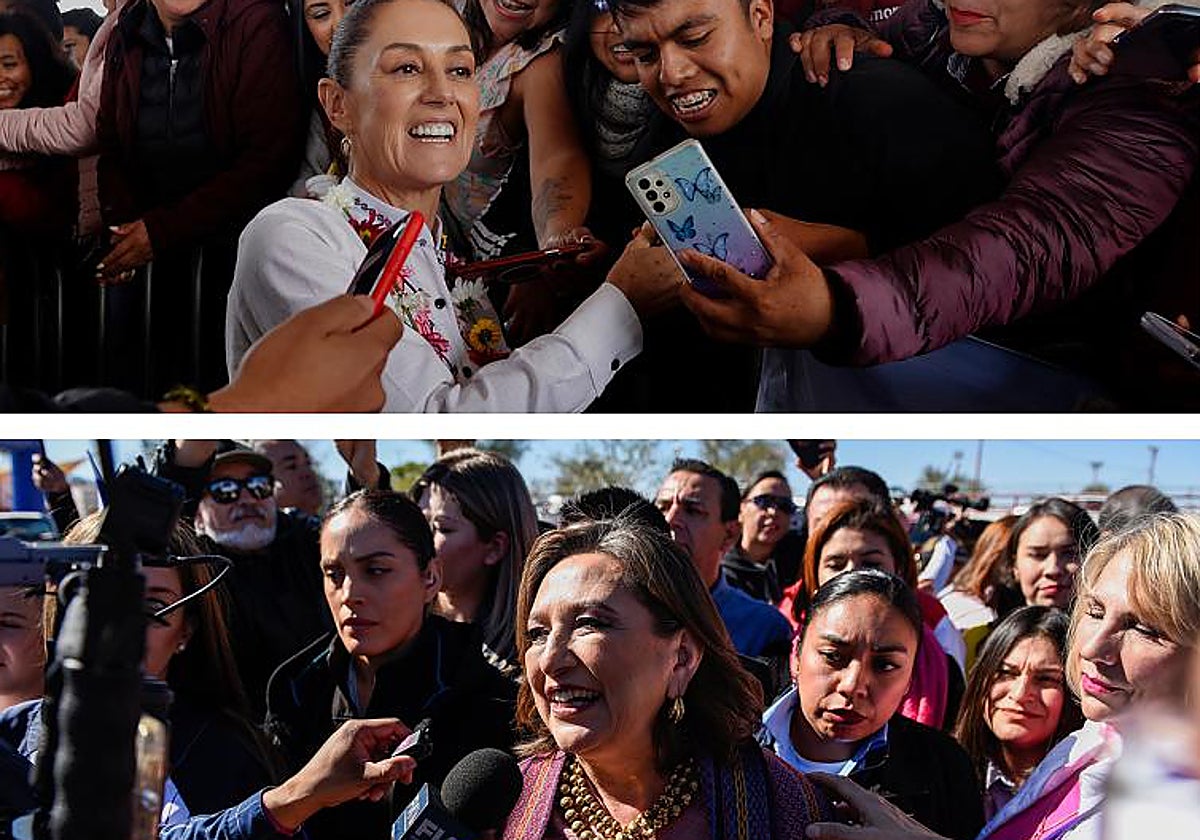 Candidatas a la presidencia de México: la oficialista Claudia Sheinbaum (arriba) y Xóchitl Gálvez
