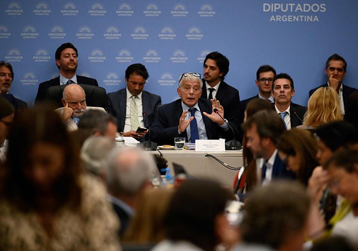 El ministro de Justicia argentino, Mariano Cuneo (C), durante el debate sobre el proyecto de ley Ómnibus presentado por el Gobierno de Javier Milei.