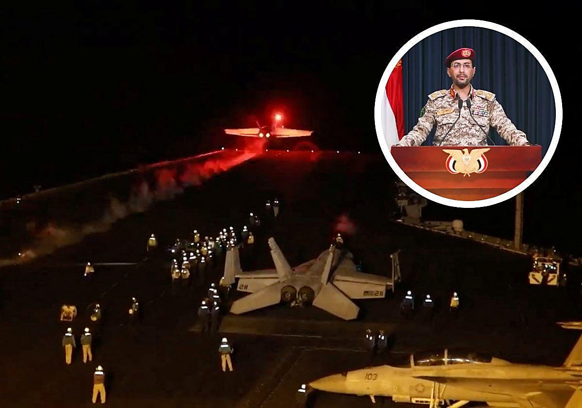 Un caza del Ejército británico despega para unirse a la coalición liderada por Estados Unidos para llevar a cabo ataques aéreos contra objetivos hutíes en Yemen y el portavoz de la milicia Yahya Saree