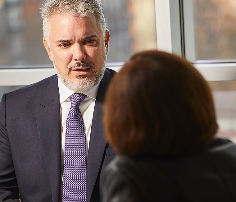 Un momento de la entrevista con Iván Duque, este lunes en Madrid