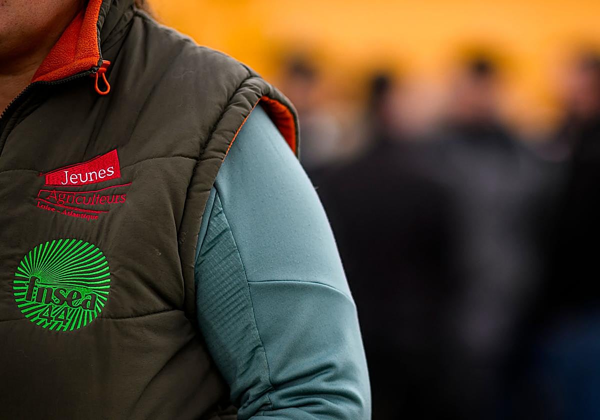 Los logotipos del sindicato de agricultores francés Jeunes Agriculteurs (arriba a la izquierda) y la filial local del sindicato de agricultores francés FNSEA 44
