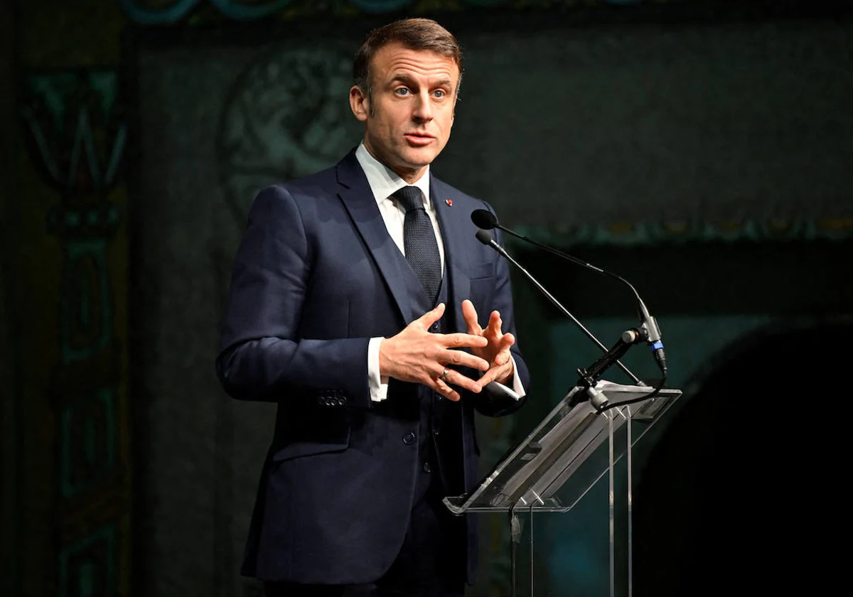 El presidente de Francia, Emmanuel Macron, durante un discurso en Estocolmo