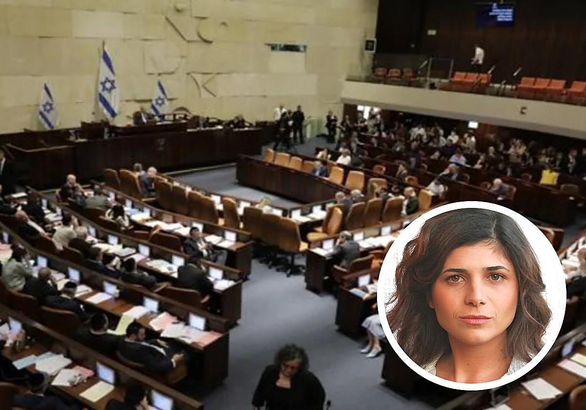 Parlamento israelí en una imagen de archivo junto a una imagen de Sharren Haskel.