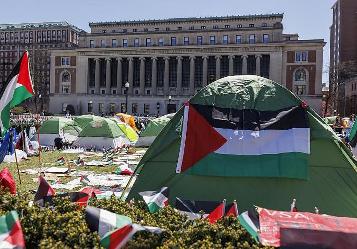 Acampada de estudiantes propalestinos en el campus de la Universidad de Columbia