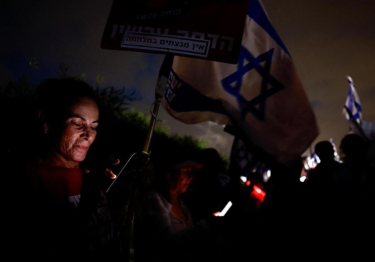 Manifestación contra el gobierno del primer ministro israelí, Benjamín Netanyahu, y para exigir un acuerdo para liberar a todos los rehenes retenidos en Gaza