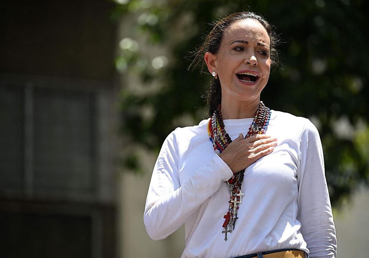 La líder de la oposición venezolana, María Corina, durante unas protestas.