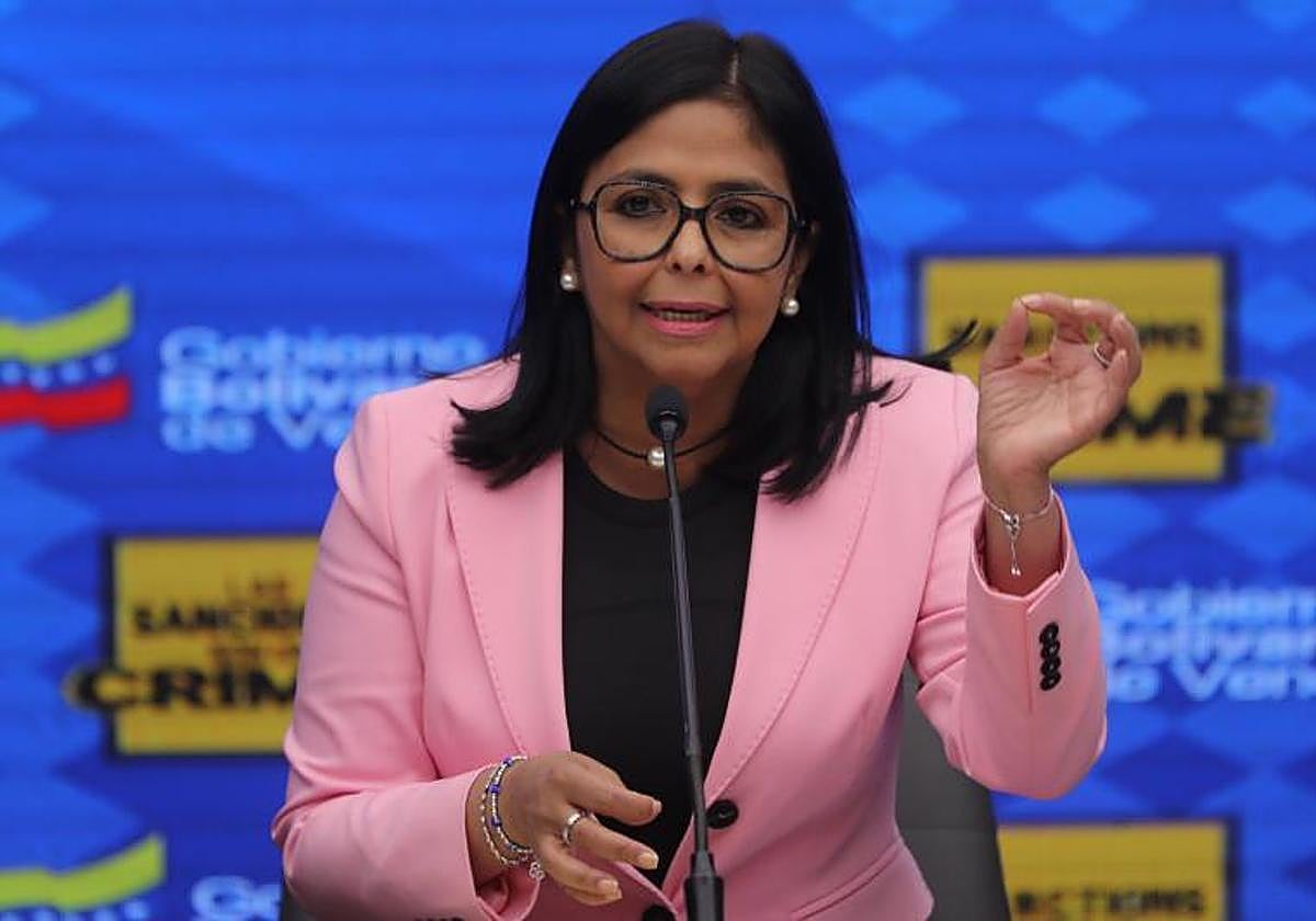 La vicepresidenta de Venezuela, Delcy Rodríguez, durante una rueda de prensa