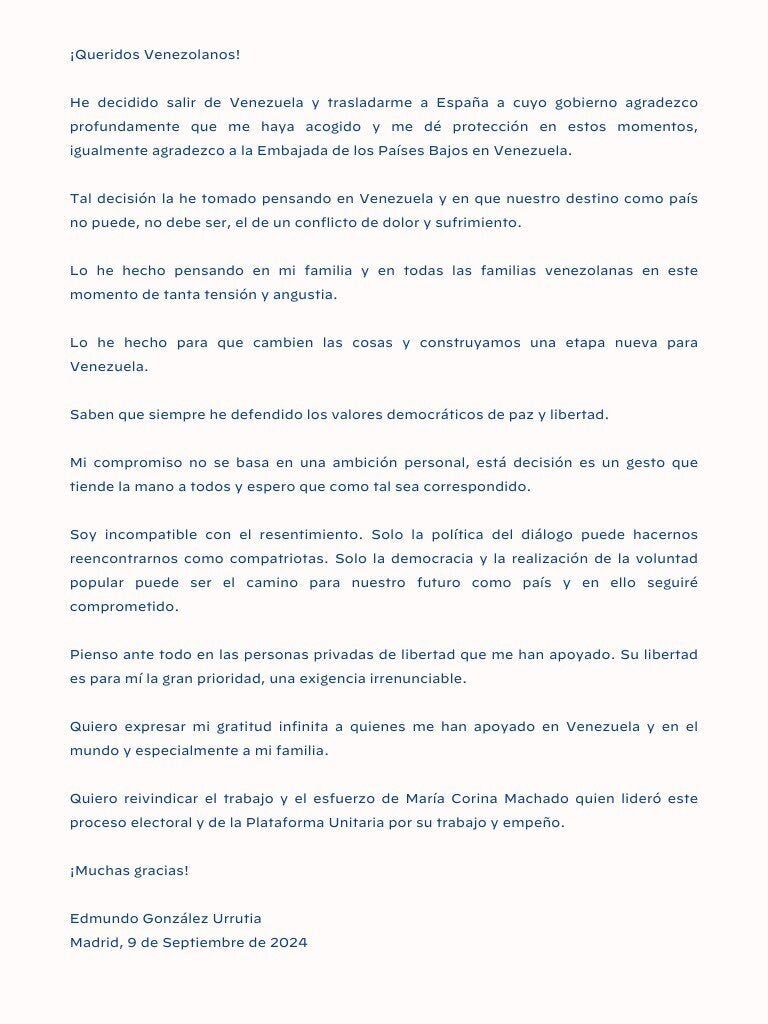 Imagen - Edmundo González, sobre su exilio a España: «He tomado la decisión pensando en Venezuela»